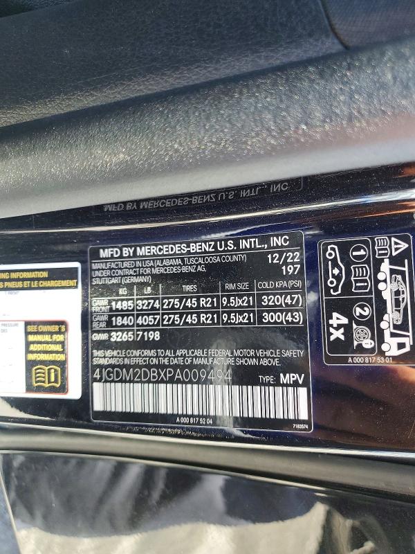 60268976 :رقم المزاد ، 4JGDM2DBXPA009494 vin ، 2023 Mercedes-benz Eqs Suv مزاد بيع