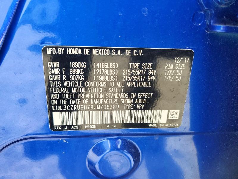 61590736 :رقم المزاد ، 3CZRU6H78JM708389 vin ، 2018 Honda Hr-v مزاد بيع