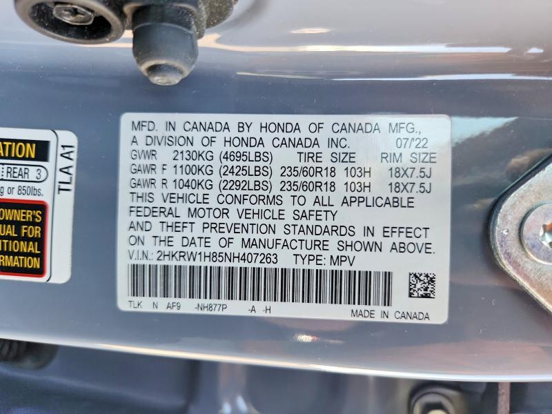 Продаж на аукціоні авто 2022 Honda Cr-v, vin: 2HKRW1H85NH407263, номер лоту: 61054066