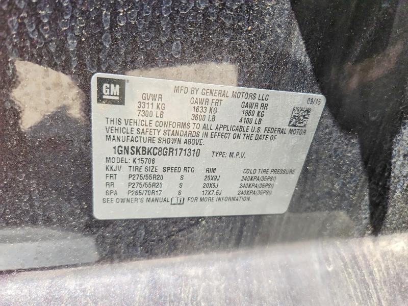2016 Chevrolet Tahoe მანქანა იყიდება აუქციონზე, vin: 1GNSKBKC8GR171310, აუქციონის ნომერი: 61401866