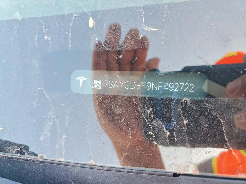 2022 Tesla Model Y მანქანა იყიდება აუქციონზე, vin: 7SAYGDEF9NF492722, აუქციონის ნომერი: 62010066