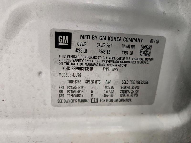 61788626 :رقم المزاد ، KL4CJBSB9HB013540 vin ، 2017 Buick Encore مزاد بيع