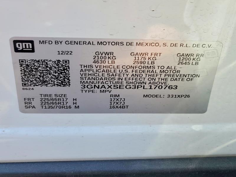 2023 Chevrolet Equinox მანქანა იყიდება აუქციონზე, vin: 3GNAXSEG3PL170763, აუქციონის ნომერი: 62234816