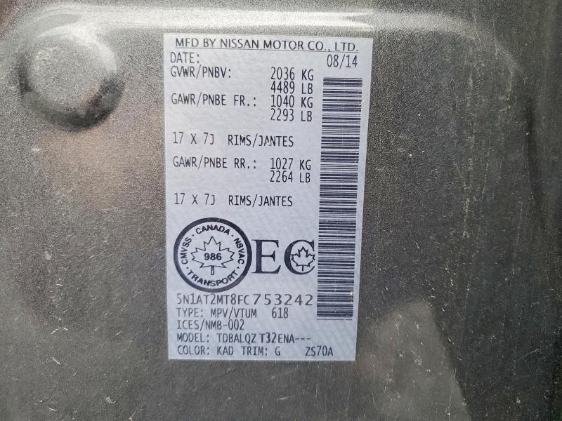 59634226 :رقم المزاد ، 5N1AT2MT8FC753242 vin ، 2015 Nissan Rogue مزاد بيع