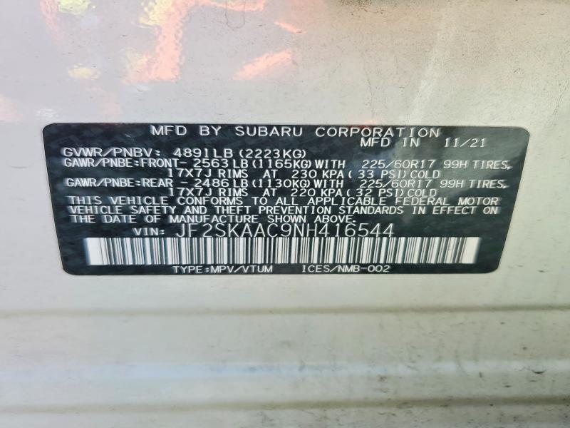 Продажа на аукционе авто 2022 Subaru Forester, vin: JF2SKAAC9NH416544, номер лота: 60470026