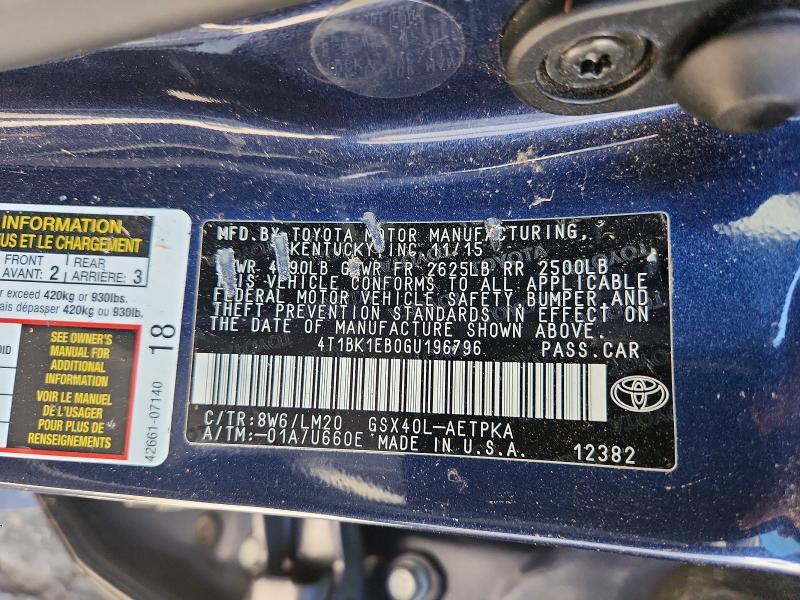 Продажа на аукционе авто 2016 Toyota Avalon, vin: 4T1BK1EB0GU196796, номер лота: 62926876