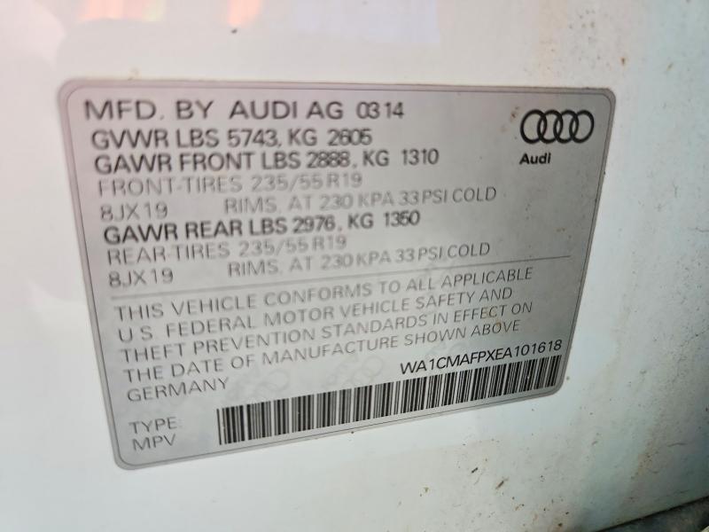 Aukcja sprzedaży 2014 Audi Q5, vin: WA1CMAFPXEA101618, numer aukcji: 58185826