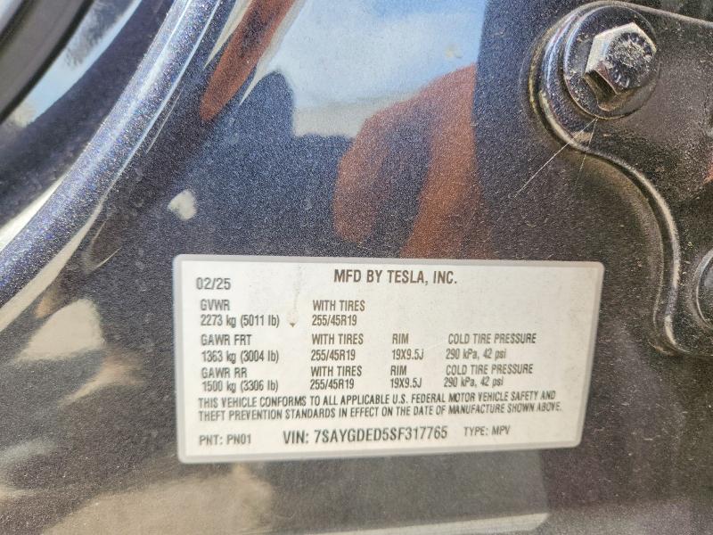 Aukcja sprzedaży 2025 Tesla Model Y, vin: 7SAYGDED5SF317765, numer aukcji: 62055166
