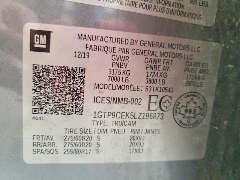 60789646 :رقم المزاد ، 1GTP9CEK5LZ196873 vin ، 2020 Gmc Sierra مزاد بيع