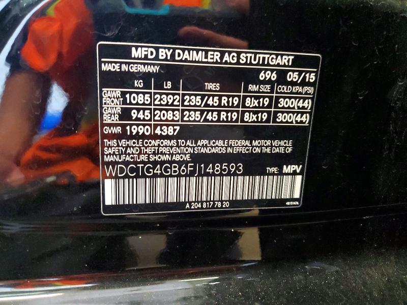 2015 Mercedes-benz Gla მანქანა იყიდება აუქციონზე, vin: WDCTG4GB6FJ148593, აუქციონის ნომერი: 61536056