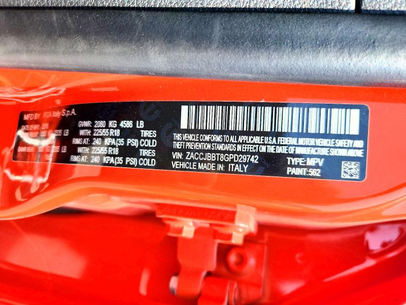 61174056 :رقم المزاد ، ZACCJBBT8GPD29742 vin ، 2016 Jeep Renegade مزاد بيع