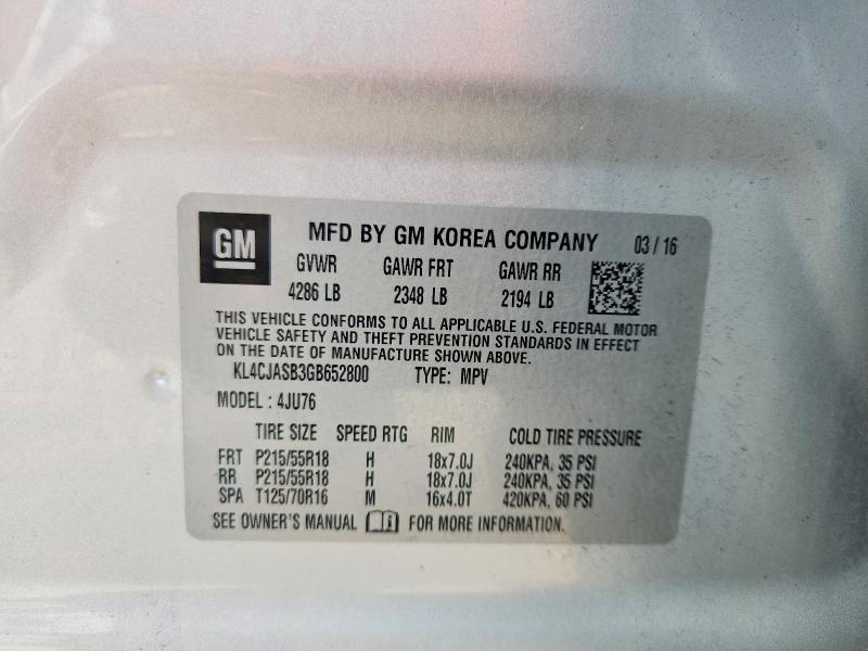Продаж на аукціоні авто 2016 Buick Encore, vin: KL4CJASB3GB652800, номер лоту: 60927446