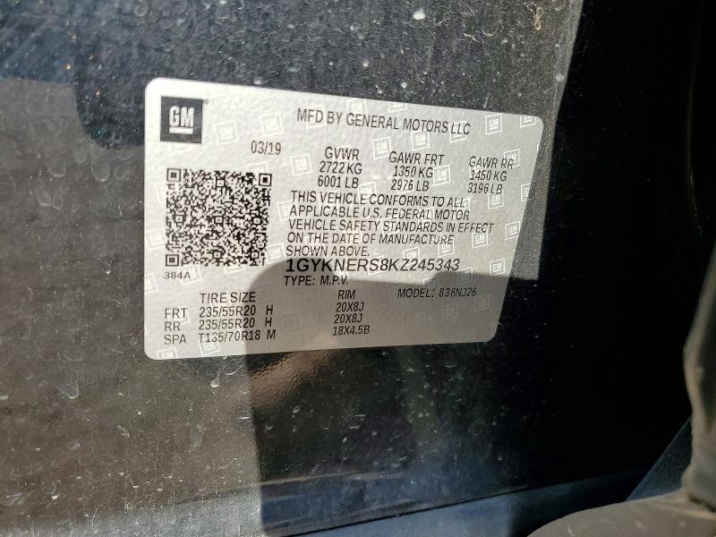 56196196 :رقم المزاد ، 1GYKNERS8KZ245343 vin ، 2019 Cadillac Xt5 مزاد بيع