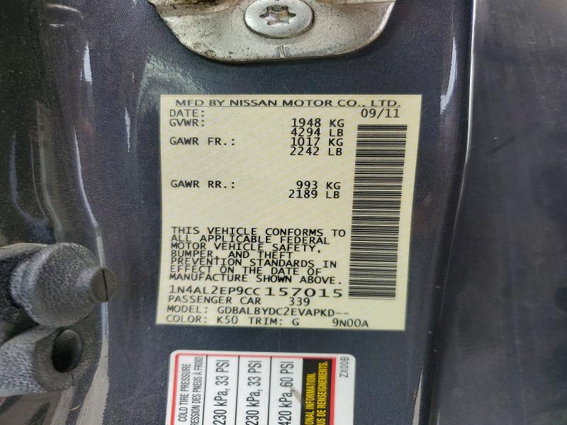 2012 Nissan Altima მანქანა იყიდება აუქციონზე, vin: 1N4AL2EP9CC157015, აუქციონის ნომერი: 61938866