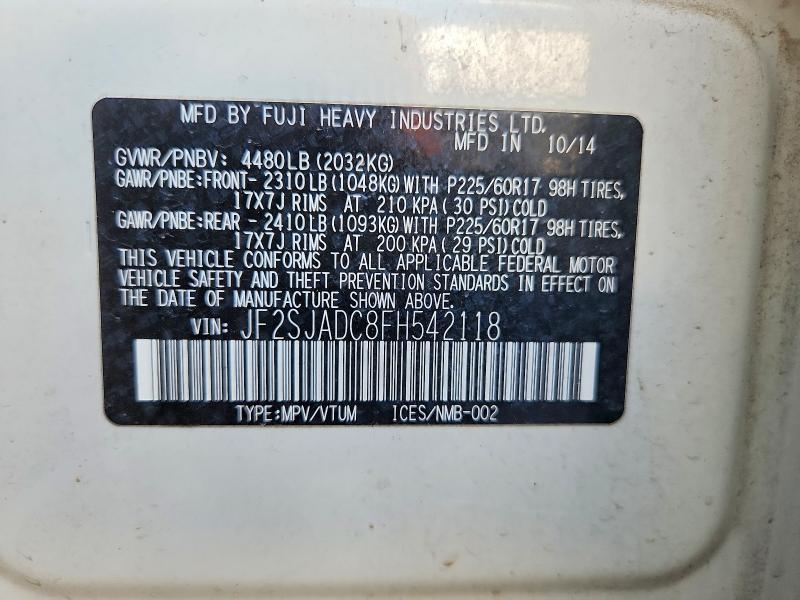 Продажа на аукционе авто 2015 Subaru Forester, vin: JF2SJADC8FH542118, номер лота: 58757696