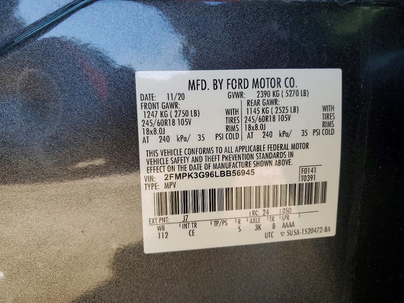 60050706 :رقم المزاد ، 2FMPK3G96LBB56945 vin ، 2020 Ford Edge مزاد بيع