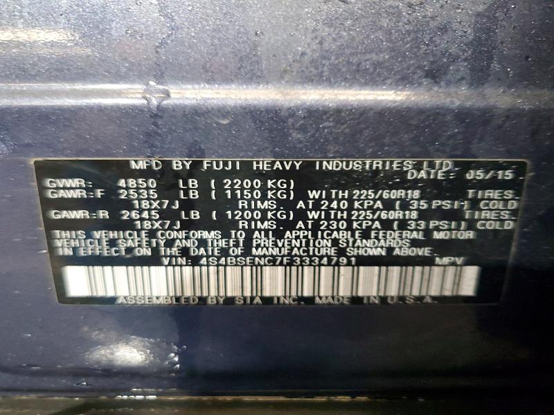 Продажа на аукционе авто 2015 Subaru Outback, vin: 4S4BSENC7F3334791, номер лота: 62505976
