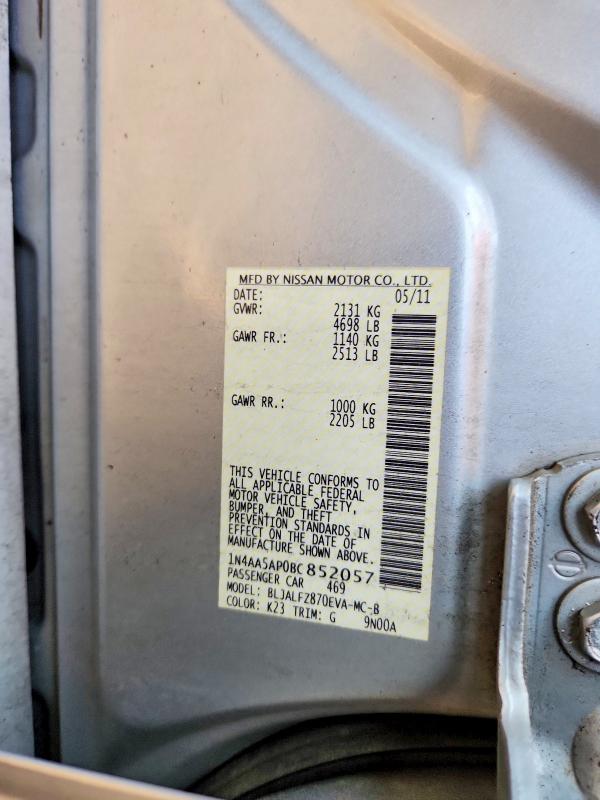 2011 Nissan Maxima მანქანა იყიდება აუქციონზე, vin: 1N4AA5AP0BC852057, აუქციონის ნომერი: 62137756