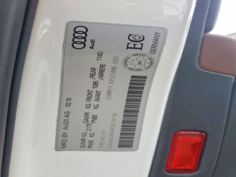 2019 Audi A4 მანქანა იყიდება აუქციონზე, vin: WAUANAF44KN010118, აუქციონის ნომერი: 61839716