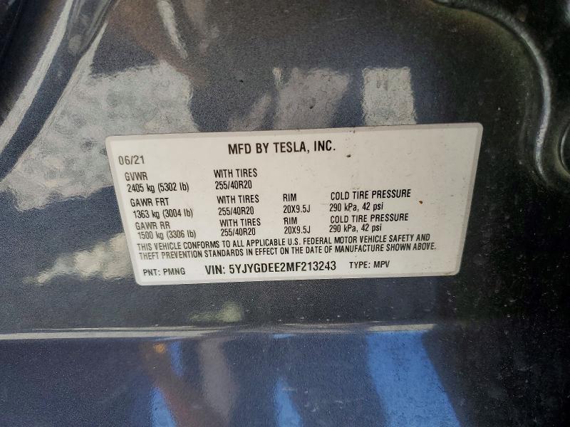 Продажа на аукционе авто 2021 Tesla Model Y, vin: 5YJYGDEE2MF213243, номер лота: 59870866