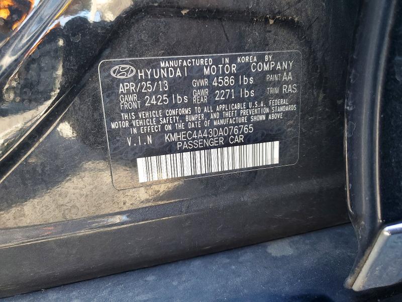 2013 Hyundai Sonata მანქანა იყიდება აუქციონზე, vin: KMHEC4A43DA076765, აუქციონის ნომერი: 62349086