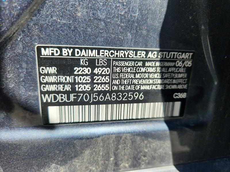 61048196 :رقم المزاد ، WDBUF70J56A832596 vin ، 2006 Mercedes-benz E مزاد بيع