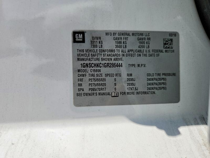 Aukcja sprzedaży 2016 Chevrolet Suburban, vin: 1GNSCHKC1GR286444, numer aukcji: 63192246