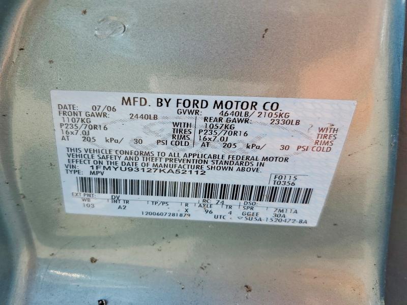 2007 Ford Escape მანქანა იყიდება აუქციონზე, vin: 1FMYU93127KA52112, აუქციონის ნომერი: 61778516