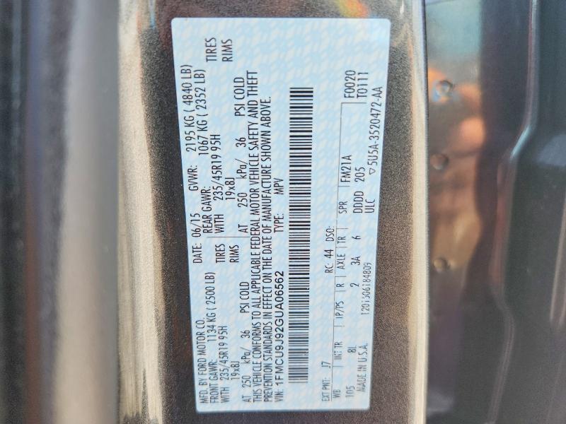 Продажа на аукционе авто 2016 Ford Escape, vin: 1FMCU9J92GUA06562, номер лота: 63034166