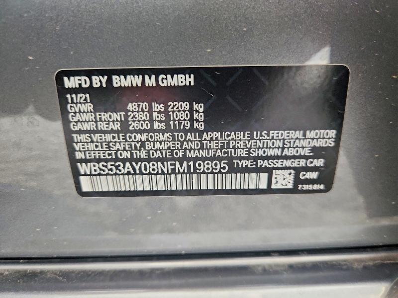 Aukcja sprzedaży 2022 Bmw M3, vin: WBS53AY08NFM19895, numer aukcji: 61988726
