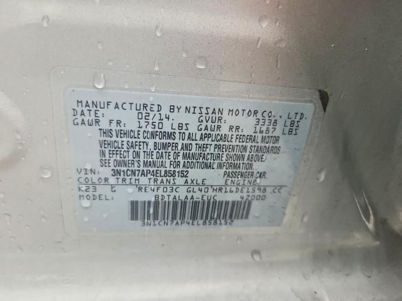 Aukcja sprzedaży 2014 Nissan Versa, vin: 3N1CN7AP4EL858152, numer aukcji: 59765196