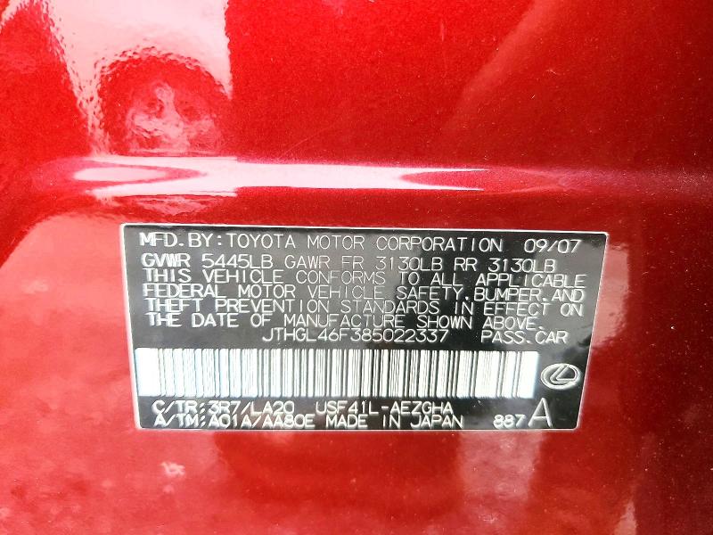 60445446 :رقم المزاد ، JTHGL46F385022337 vin ، 2008 Lexus Ls مزاد بيع