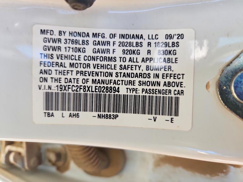Продажа на аукционе авто 2020 Honda Civic, vin: 19XFC2F8XLE028894, номер лота: 60843356