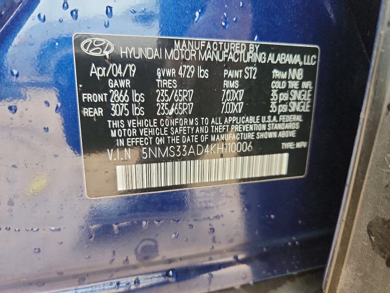 61404016 :رقم المزاد ، 5NMS33AD4KH110006 vin ، 2019 Hyundai Santa Fe مزاد بيع