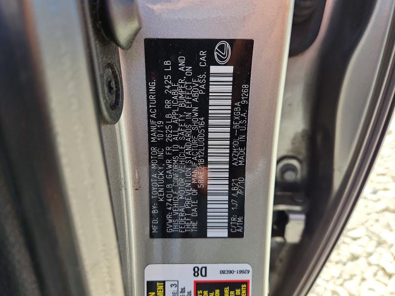 61844796 :رقم المزاد ، 58AE21B12LU005164 vin ، 2020 Lexus Es مزاد بيع