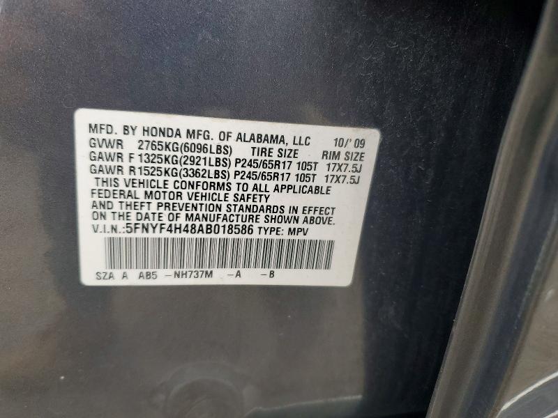 59893976 :رقم المزاد ، 5FNYF4H48AB018586 vin ، 2010 Honda Pilot مزاد بيع