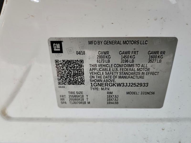 Aukcja sprzedaży 2018 Chevrolet Traverse, vin: 1GNERGKW3JJ252933, numer aukcji: 61521306