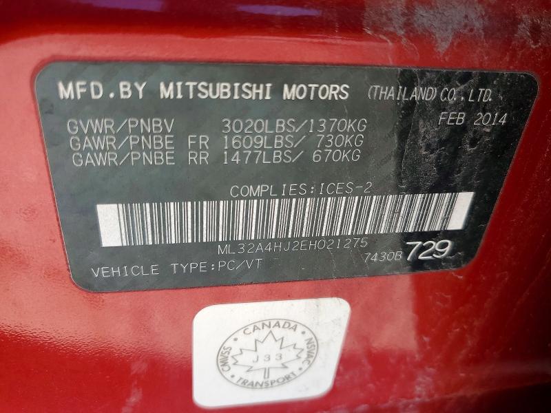 Aukcja sprzedaży 2014 Mitsubishi Mirage, vin: ML32A4HJ2EH021275, numer aukcji: 62578346