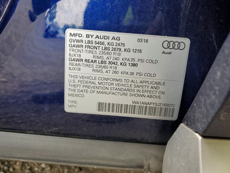 Продажа на аукционе авто 2018 Audi Q5, vin: WA1ANAFY3J2163072, номер лота: 62792926