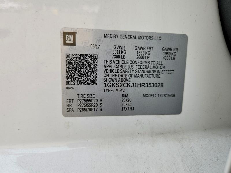 Aukcja sprzedaży 2017 Gmc Yukon, vin: 1GKS2CKJ1HR353028, numer aukcji: 60794866