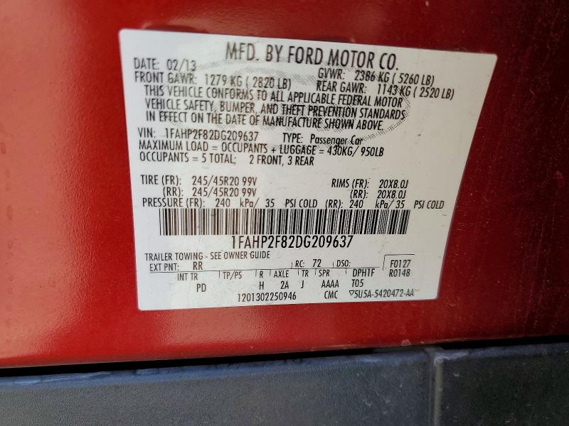 60599406 :رقم المزاد ، 1FAHP2F82DG209637 vin ، 2013 Ford Taurus مزاد بيع