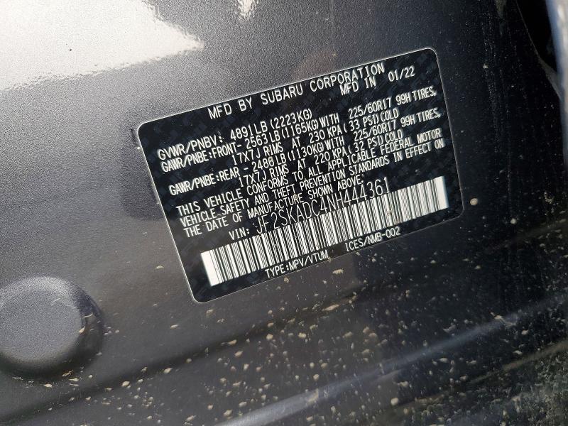 2022 Subaru Forester მანქანა იყიდება აუქციონზე, vin: JF2SKADC4NH444361, აუქციონის ნომერი: 61634726