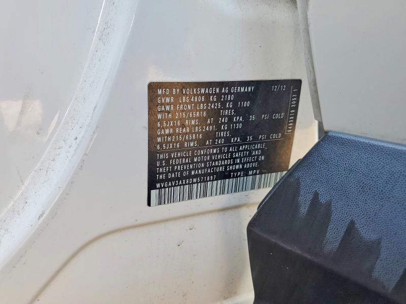 Продаж на аукціоні авто 2013 Volkswagen Tiguan, vin: WVGAV3AX8DW571897, номер лоту: 61290176