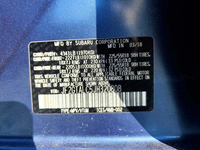 60026856 :رقم المزاد ، JF2GTALC5JH320808 vin ، 2018 Subaru Crosstrek مزاد بيع