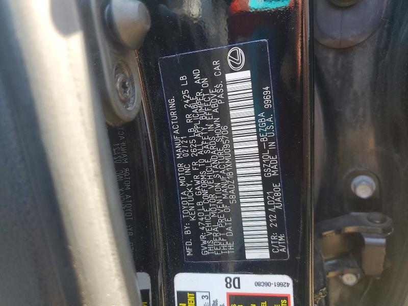 59635006 :رقم المزاد ، 58ADZ1B1XMU095706 vin ، 2021 Lexus Es 350 مزاد بيع