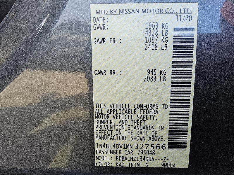 Продаж на аукціоні авто 2021 Nissan Altima, vin: 1N4BL4DV1MN327566, номер лоту: 58157696
