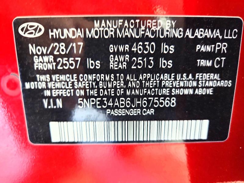 62959996 :رقم المزاد ، 5NPE34AB6JH675568 vin ، 2018 Hyundai Sonata مزاد بيع