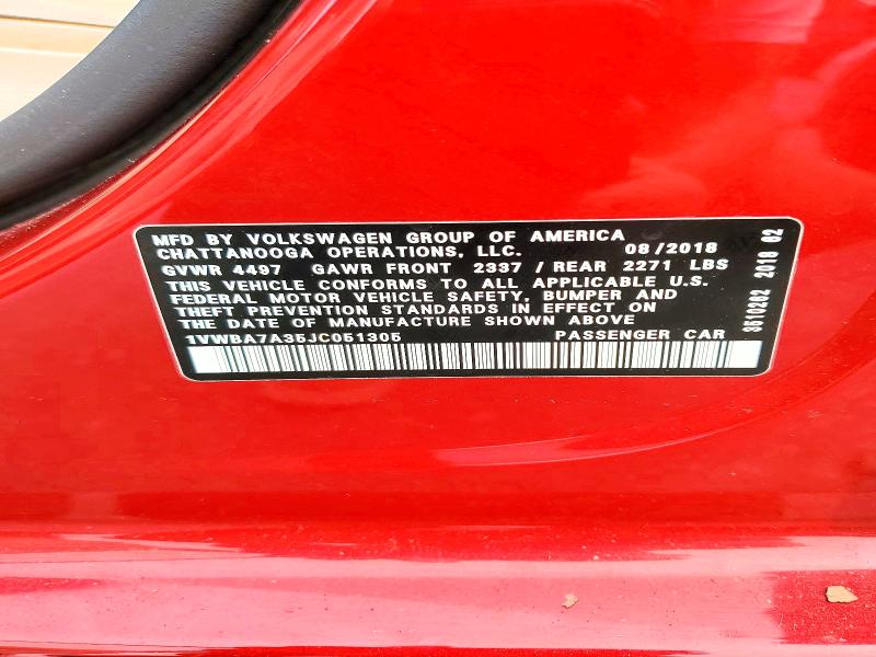 Продаж на аукціоні авто 2018 Volkswagen Passat, vin: 1VWBA7A35JC051305, номер лоту: 61660926