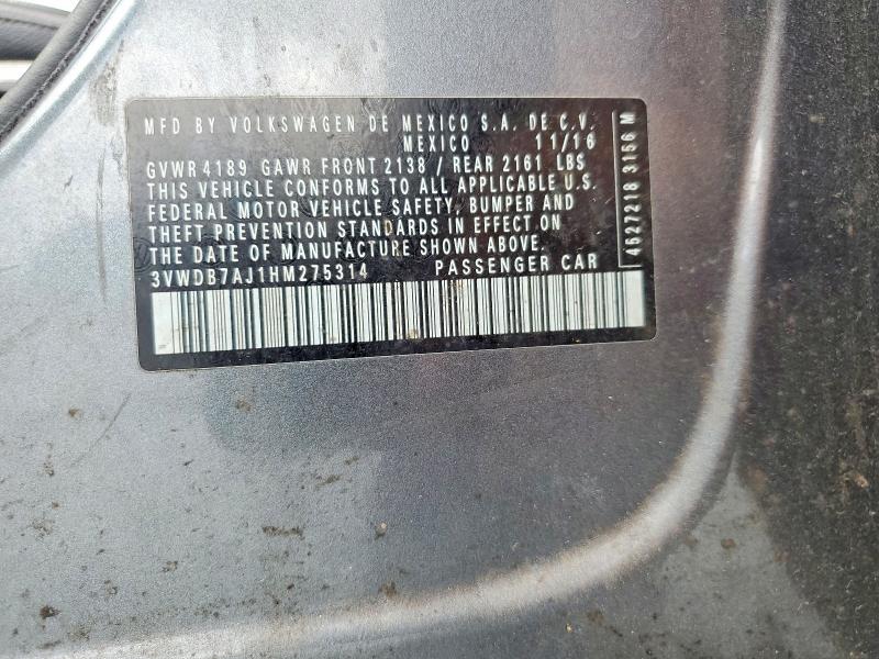 60491446 :رقم المزاد ، 3VWDB7AJ1HM275314 vin ، 2017 Volkswagen Jetta مزاد بيع