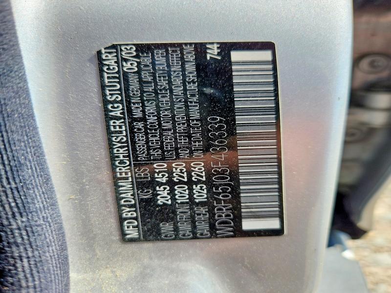63551256 :رقم المزاد ، WDBRF65J03F436339 vin ، 2003 Mercedes-benz C مزاد بيع